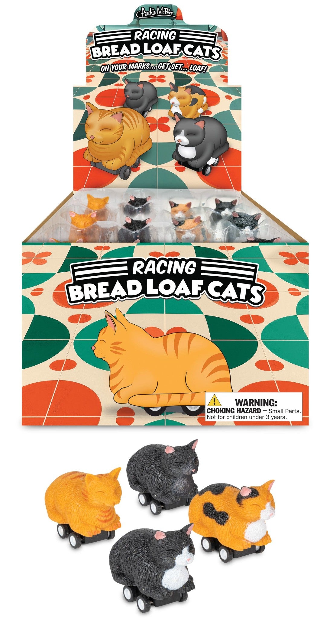 Racing Bread Loaf Cats (set of 4) Funny Pull Back Kitty Cat Toys - Archie McPhee