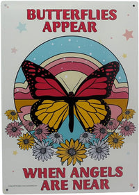 Metal Tin Sign "Butterflies Appear when Angels Appear" 🦋 Bedroom Wall Decor #DN