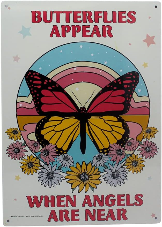 Metal Tin Sign "Butterflies Appear when Angels Appear" 🦋 Bedroom Wall Decor #DN