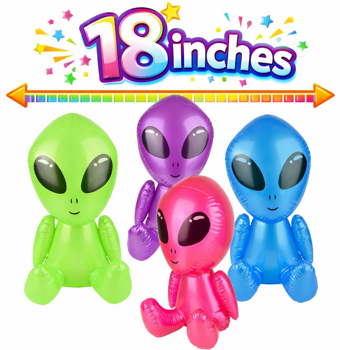 4 TOTAL 🛸 18" Assorted Colors Galactic Alien Inflatable Party Pool Blow Ups 👽