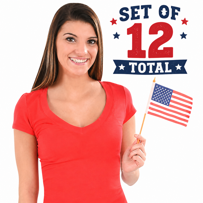 Set of 12 American Flags on Poles ✨  4" x 6" USA Mini Patriotic Hand Flags