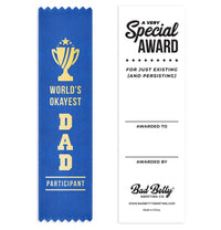 🏆“World's OKAYEST Dad Participant” 😂 Funny Award Trophy Ribbon 🎁 Gag Prize