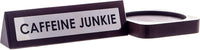 Wooden Desk Sign "Caffeine Junkie" Office Gift with Coffee Tea Mug Cup Holder