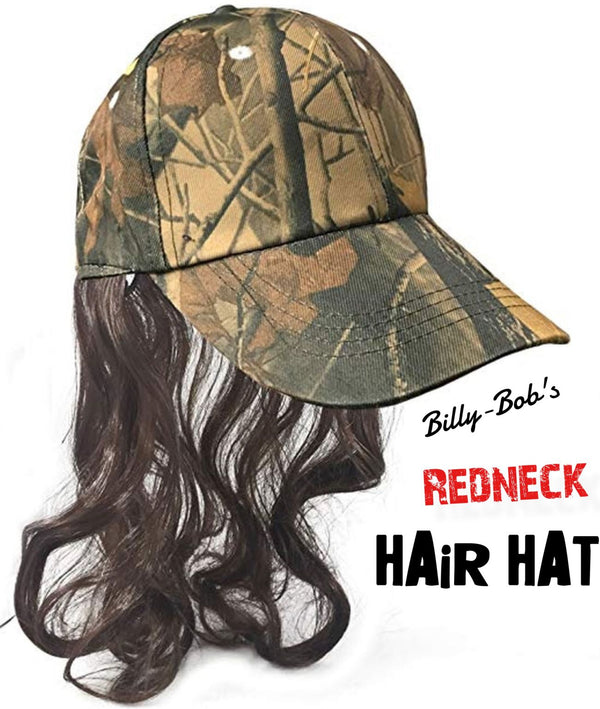 Chapeau de mulet camouflage Redneck avec cheveux – Perruque pour homme Hillbilly Halloween Costume Prop