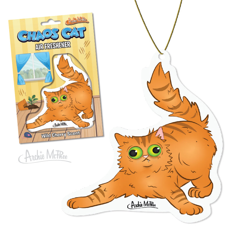 🐱🍒 Chaos Cat Air Freshener Wild Cherry Scent Funny Cat Car Gift - Archie McPhee