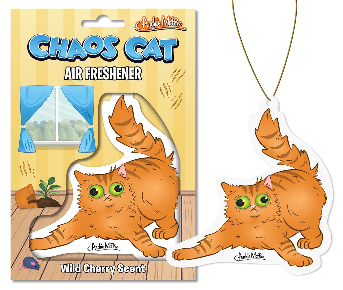🐱🍒 Chaos Cat Air Freshener Wild Cherry Scent Funny Cat Car Gift - Archie McPhee
