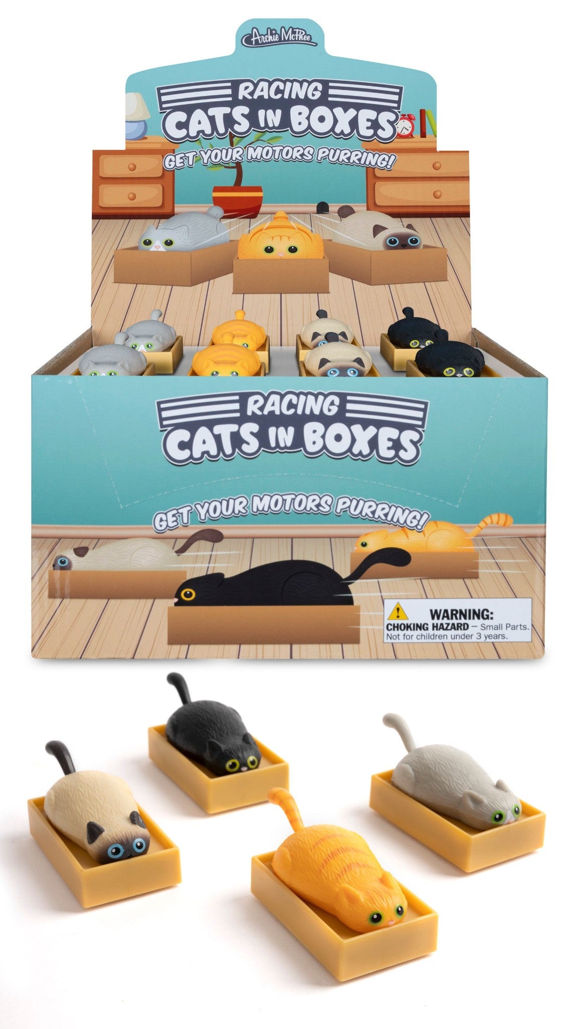 Racing Cats in Boxes (set of 4) Funny Pull Back Kitty Cat Toys - Archie McPhee