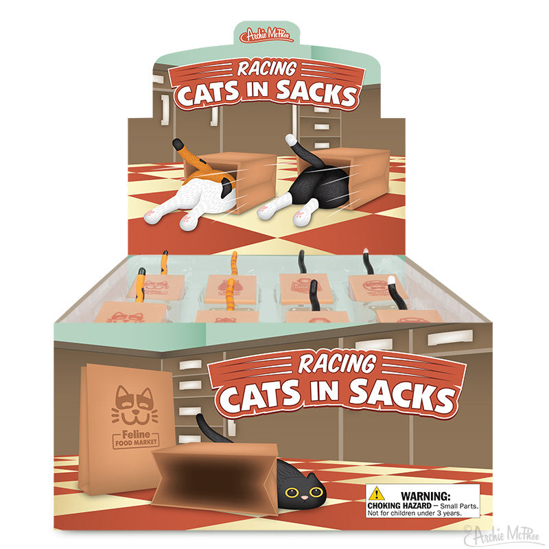 Racing Cats in Sacks (set of 4) Funny Pull Back Kitty Cat Toys - Archie McPhee