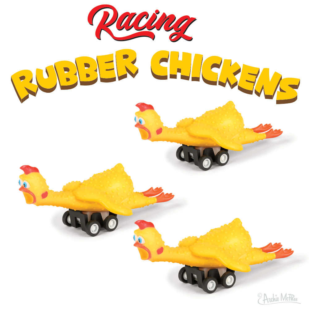 Racing Rubber Chickens (set of 3) Funny Pull Back Race Toys - Archie McPhee