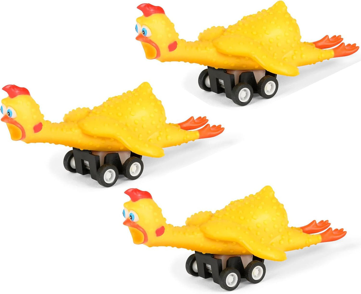 Racing Rubber Chickens (set of 3) Funny Pull Back Race Toys - Archie McPhee