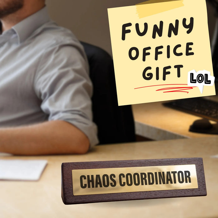 Chaos Coordinator Wooden Desk Sign w/ Gold Plaque 🏆 Funny Office Boss Gift 😂