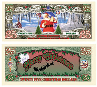 100 TOTAL - Santa Claus Merry Christmas $25 Dollar Novelty Play Money Gift Bills