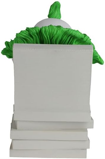 A white rectangular planter with green leaves and a Killer Klowns 🤡 Shorty in Pizza Box Bobblehead Statue Figure by Royal Bobbles in a white dome-shaped case, seen from the side.
