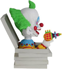The Killer Klowns 🤡 Shorty in Pizza Box Bobblehead Statue Figure by Royal Bobbles features Shorty popping out of a white pizza box, inspired by Killer Klowns from Outer Space.