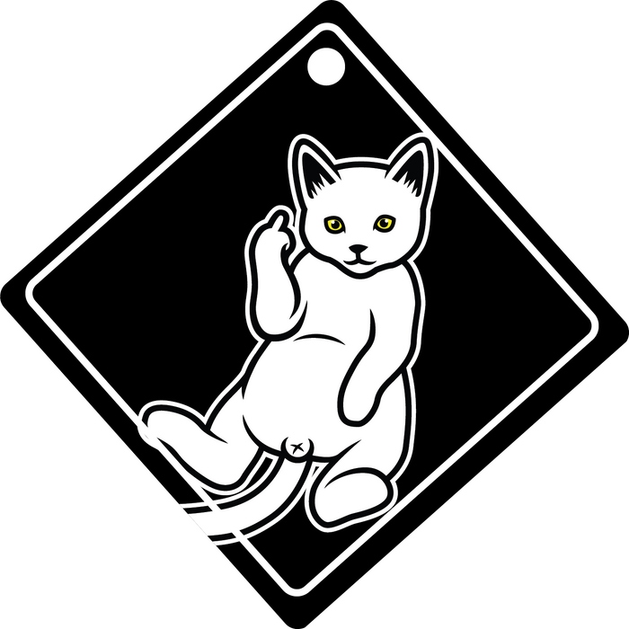 FU Middle Finger Cat - Plastic Car Window Suction Cup Decal Sign - Made in USA