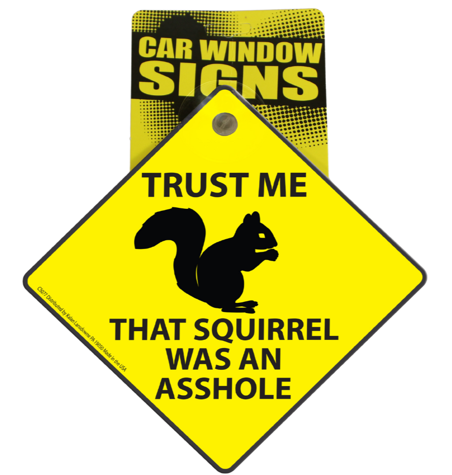 SQUIRREL was an AS#HO%E Plastic Car Window Suction Cup Decal Sign - Made in USA