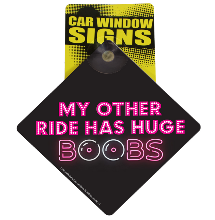 HUGE BOOBS - Funny Plastic Car Window Suction Cup Decal Sign - Made in USA