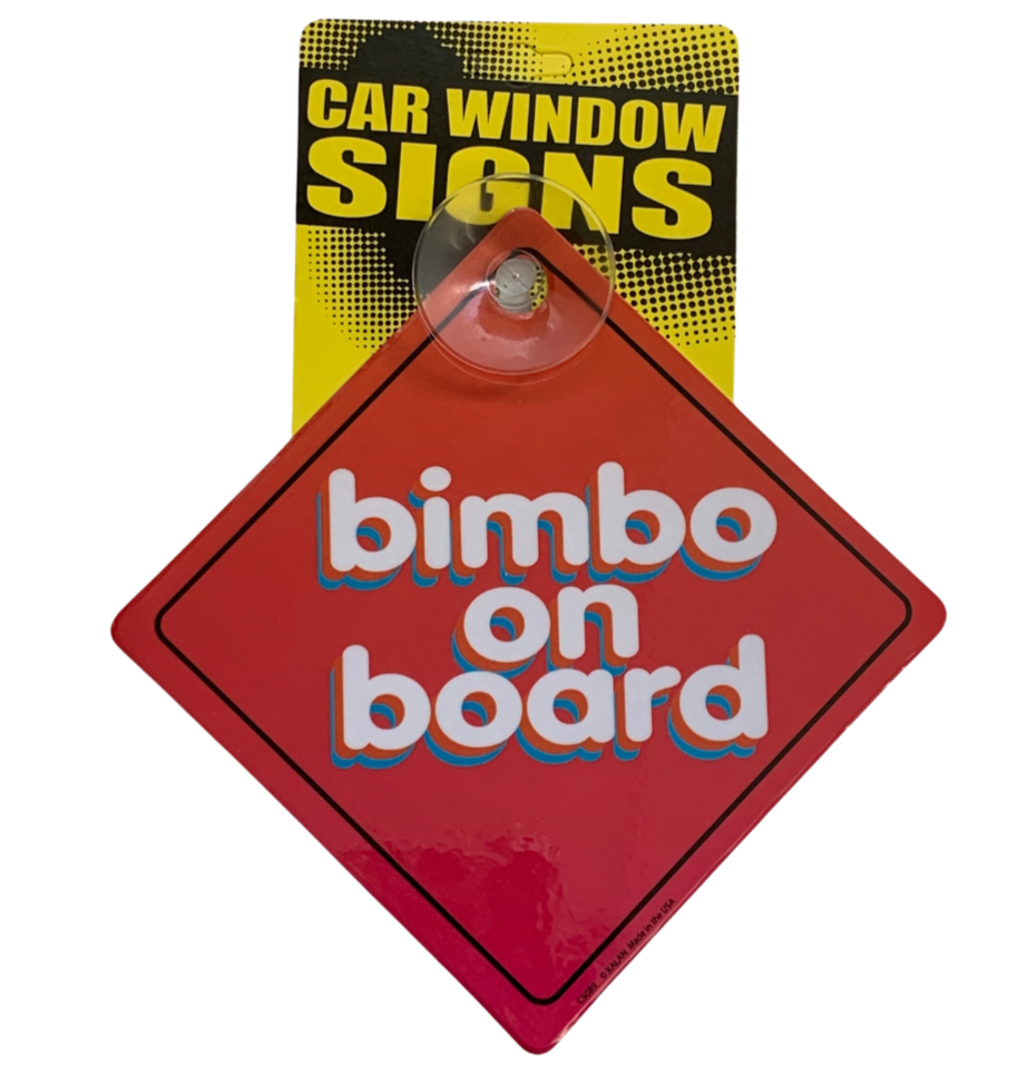 BIMBO ON BOARD Funny Plastic Car Window Suction Cup Decal Sign - Made in USA