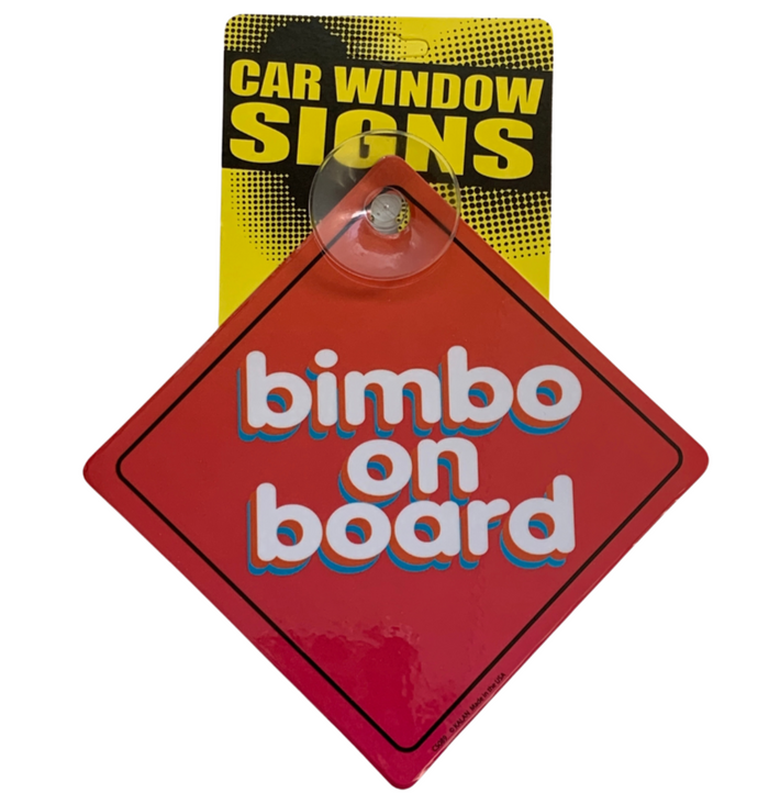 BIMBO ON BOARD Funny Plastic Car Window Suction Cup Decal Sign - Made in USA