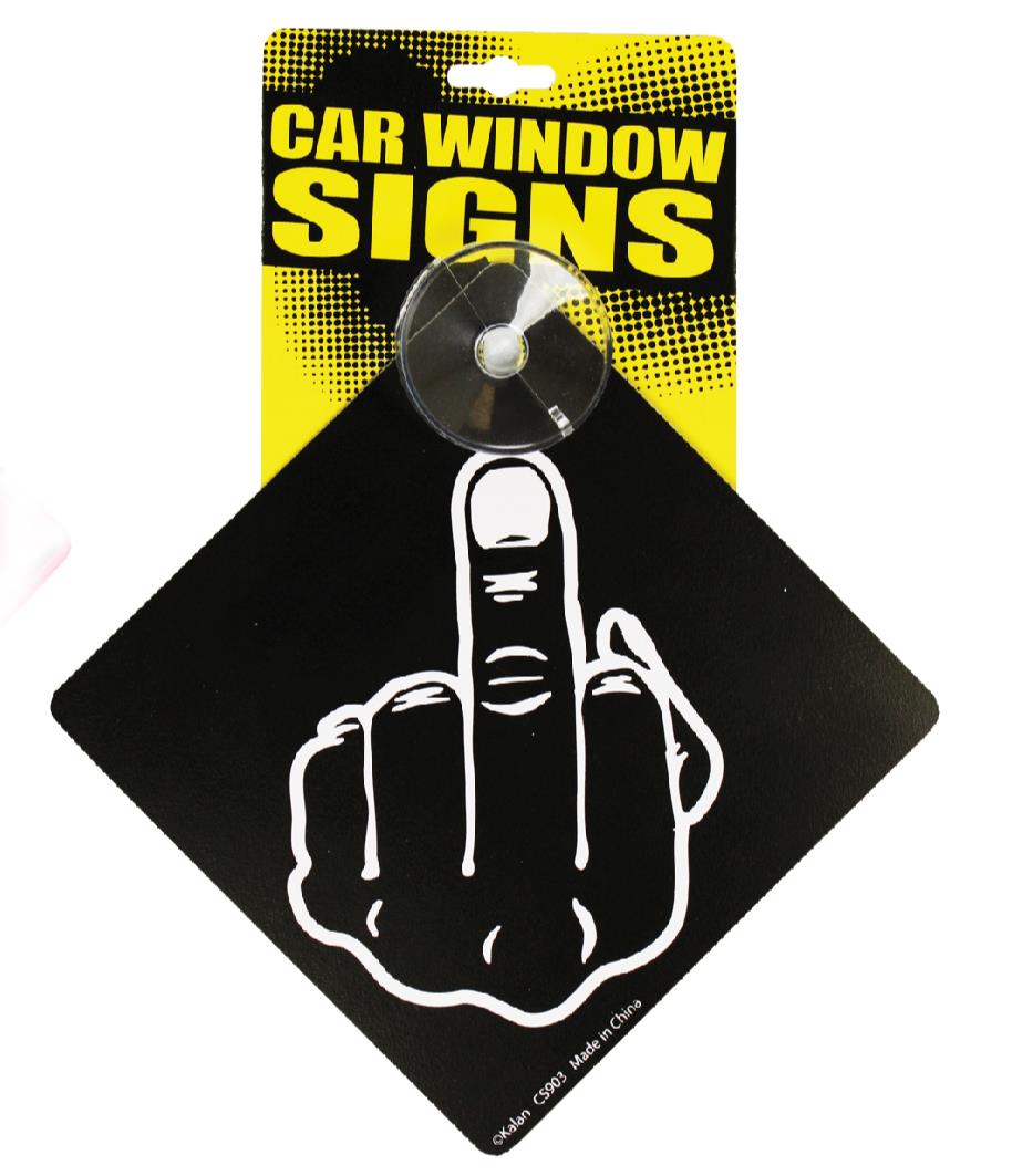 Middle Finger FU Funny Plastic Car Window Suction Cup Decal Sign - Made in USA