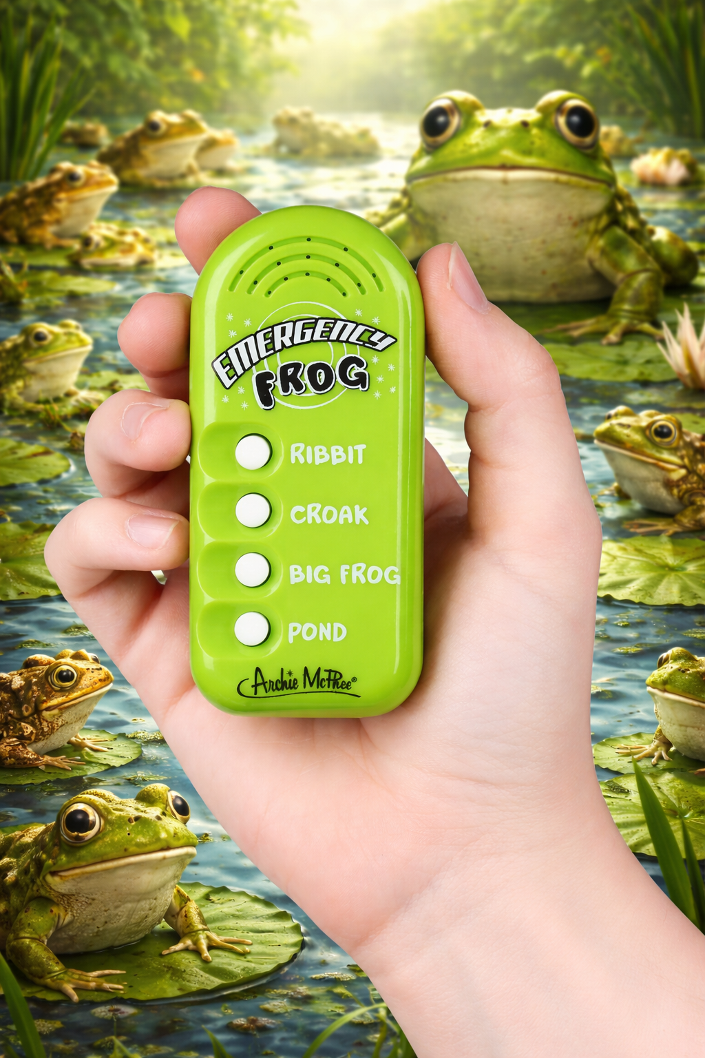 🐸 Handheld Emergency Frog Sound Machine – Ribbit, Croak, Big Frog & Pond Fun!😂