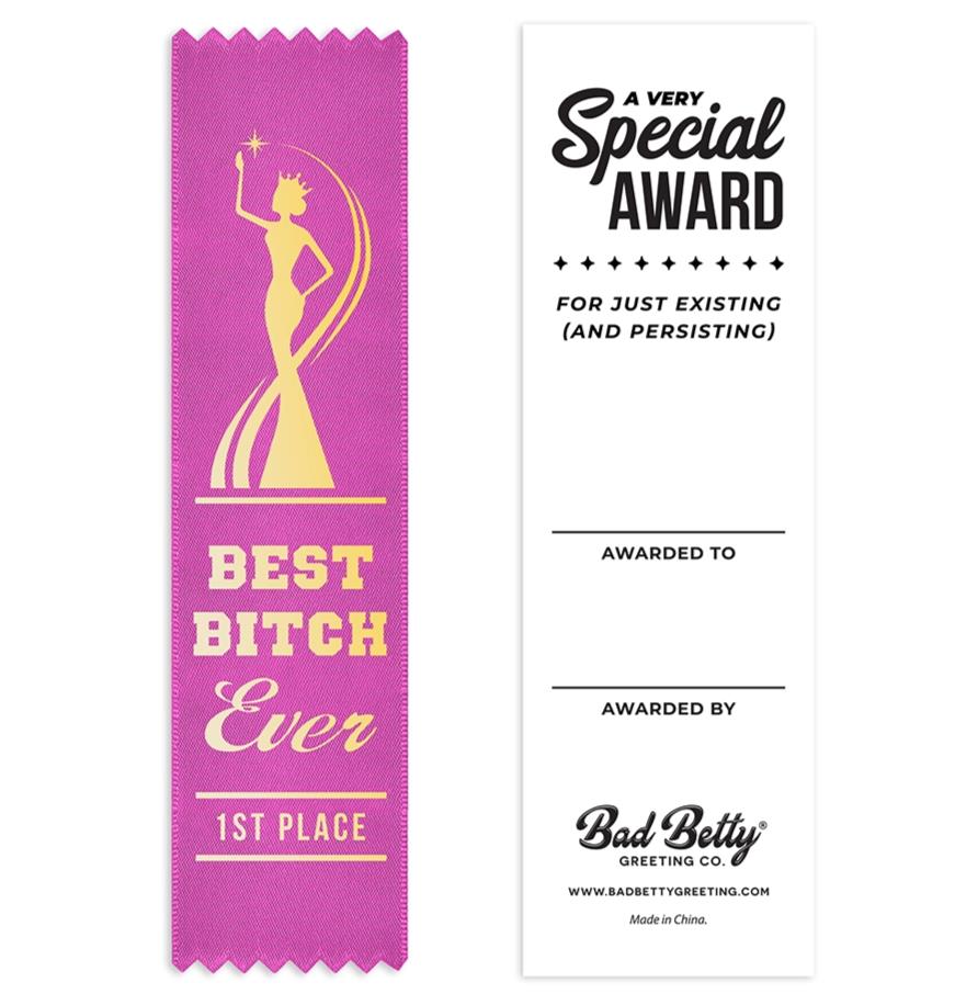 🏆 "BEST BIT#*H EVER 1st Place" Funny Award Ribbon 😂 Gag Gift Joke Prize Adult