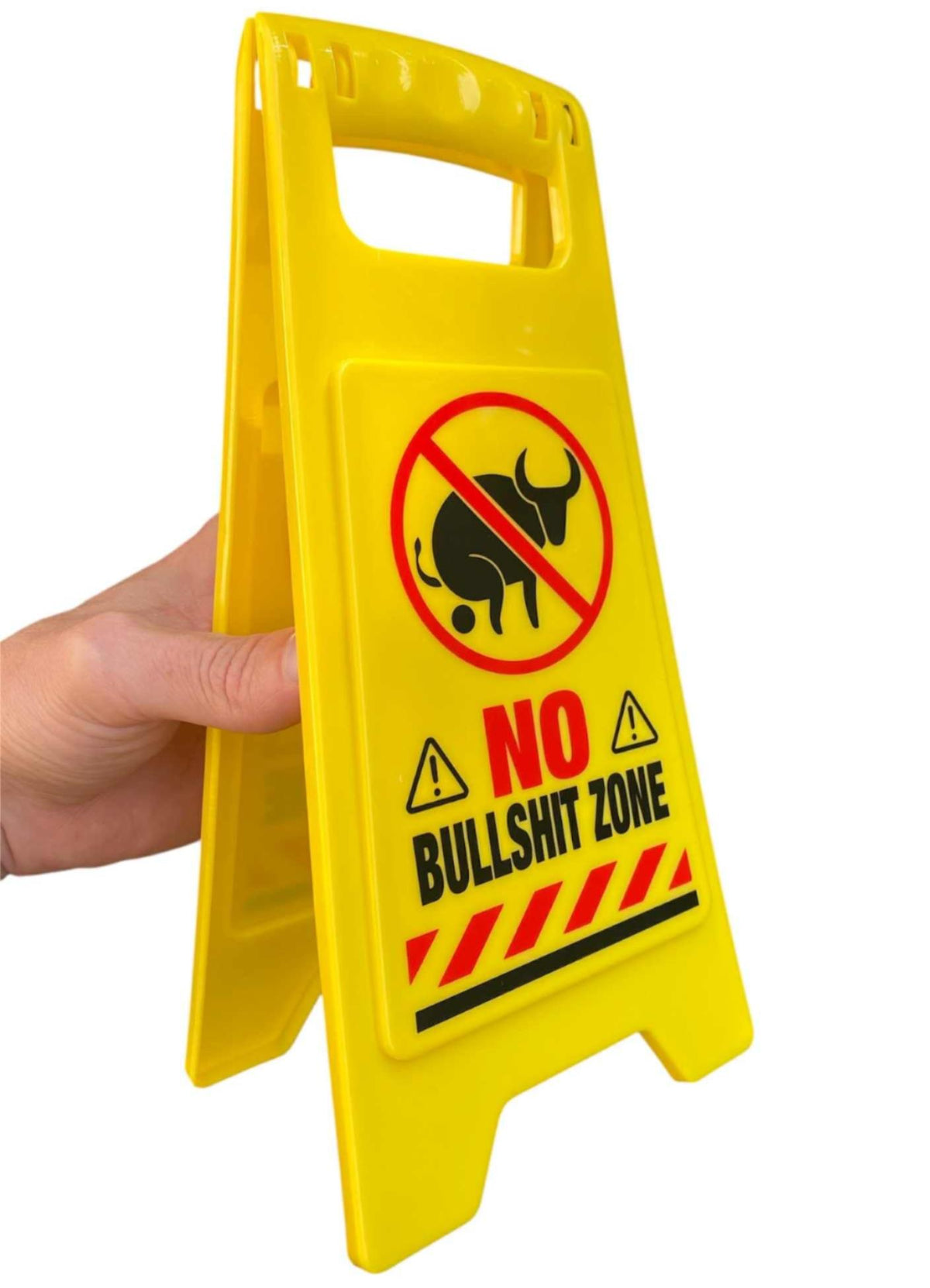The ⚠️ Funny Warning No Bullshit Zone Desk Sign features a bold "No Bullshit Zone" message with a crossed-out bull graphic—an office humor gag gift that's perfect for any workspace.