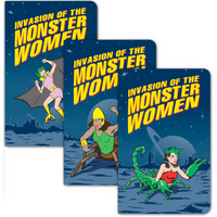 Three comic-style posters make a perfect gift, bringing to life the exciting "Invasion of the Monster Women." With bat, spider, and scorpion-themed female monsters set against a cosmic backdrop, these vibrant pieces immerse you in the bold universe of 3PK Monster Women Notebook Journals Note Pad GIRL POWER! - Archie McPhee.