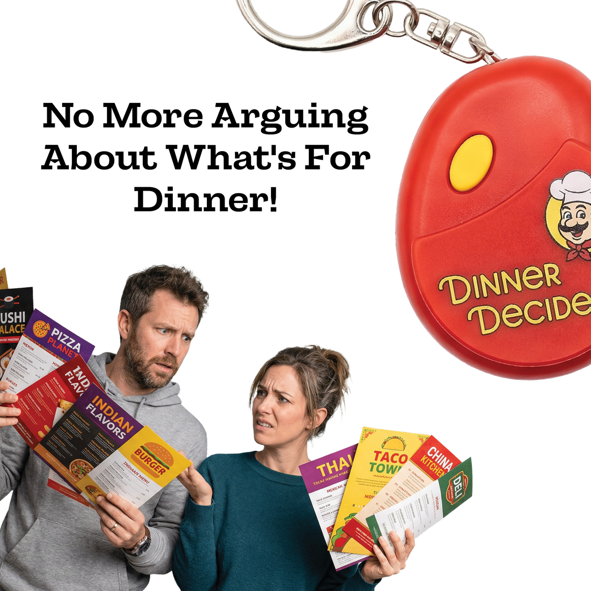 😂Food Dinner Decider Electronic Pocket KeyChain GaG 🍗🍟 20 Dinner Options!🍕🍔