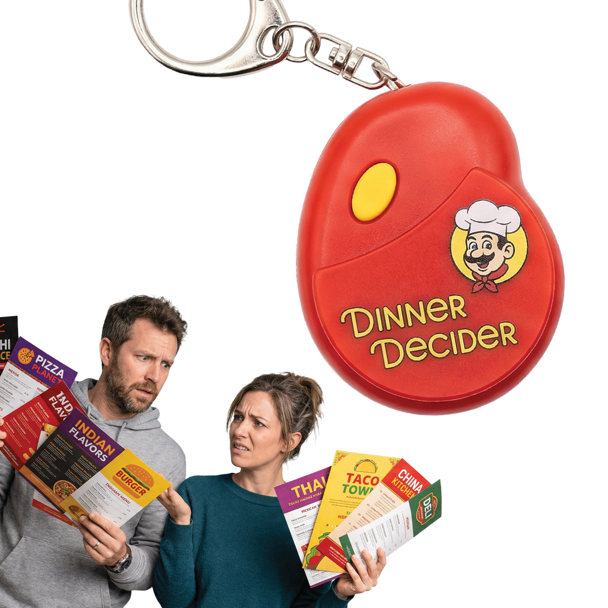 😂Food Dinner Decider Electronic Pocket KeyChain GaG 🍗🍟 20 Dinner Options!🍕🍔