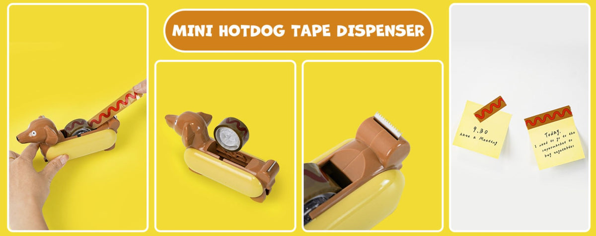 Hotdog Tape Dispenser w/ 3 Rolls Ketchup Tape Funny Novelty Desk Gag Gift 🌭😂