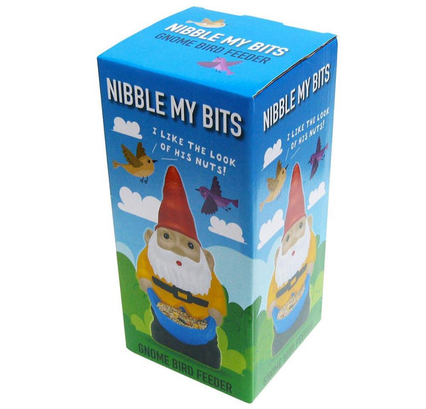 Comedero para pájaros Naughty Garden Gnome: ¡Mordisquea mis pedacitos! - Lindo regalo