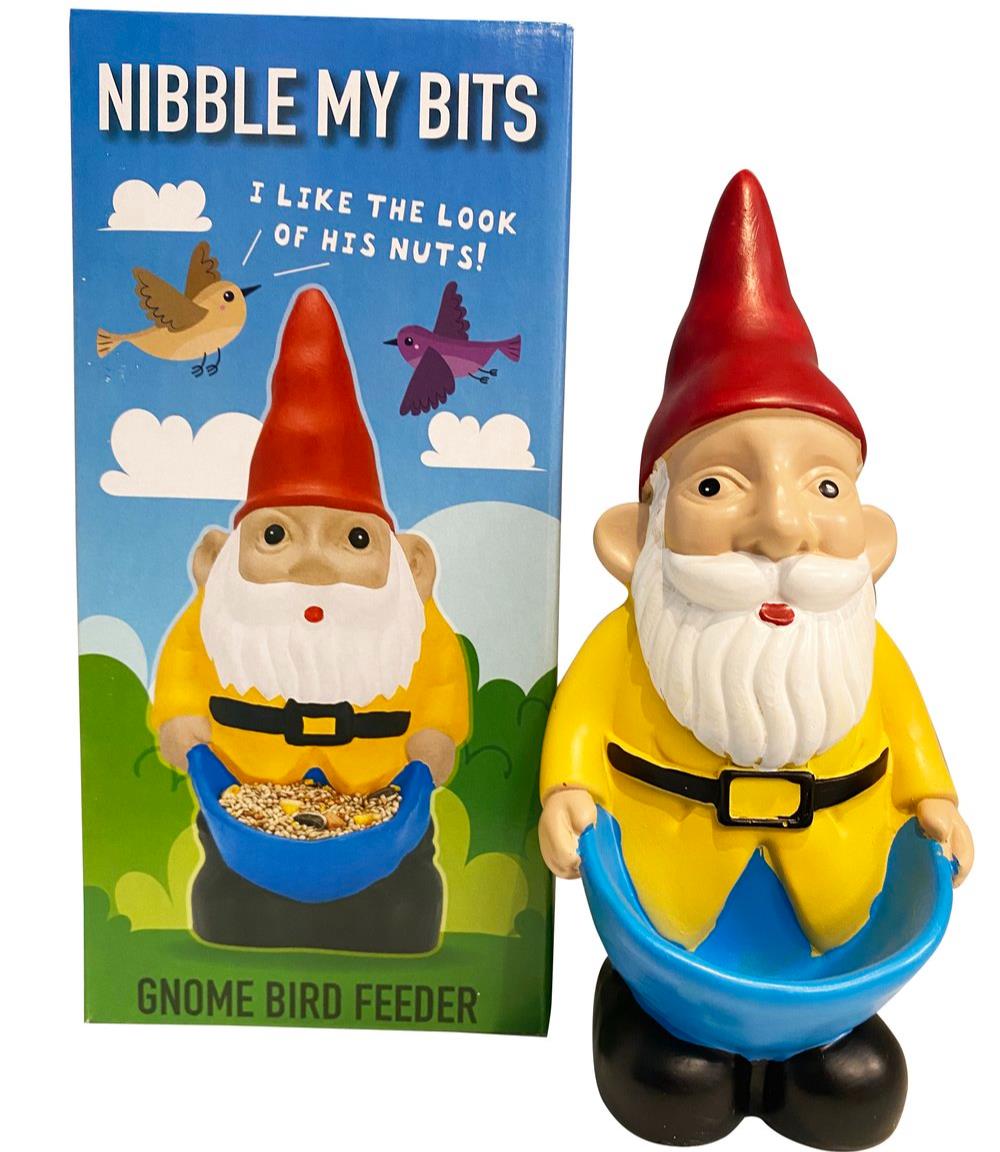 Naughty Garden Gnome Bird Feeder: Nibble my bits! - Cute Gift