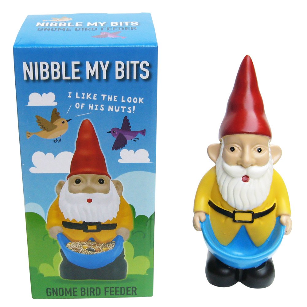 Comedero para pájaros Naughty Garden Gnome: ¡Mordisquea mis pedacitos! - Lindo regalo