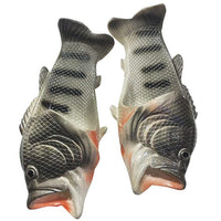 Pies de pescado - Sandalias de truchas plateadas Zapatos de pescado de playa - Regalo de mordaza divertido - MEDIANO