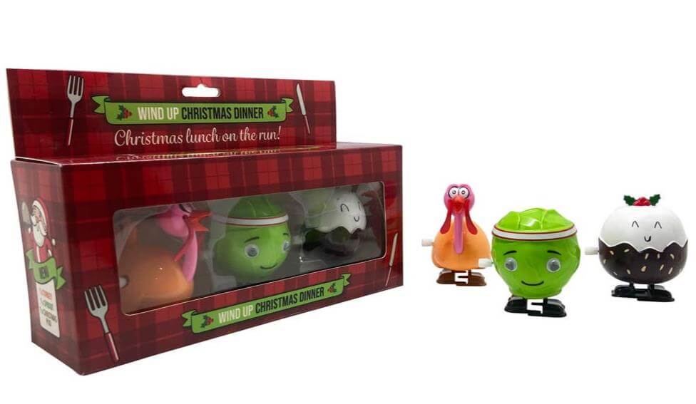 3pk Racing Turkey - Sprout - Christmas Pudding - Wind Up Holiday Racing Toys