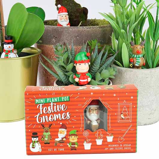 Mini Festive Christmas Gnomes Planter Figurine Markers - Plant Pot Decorations