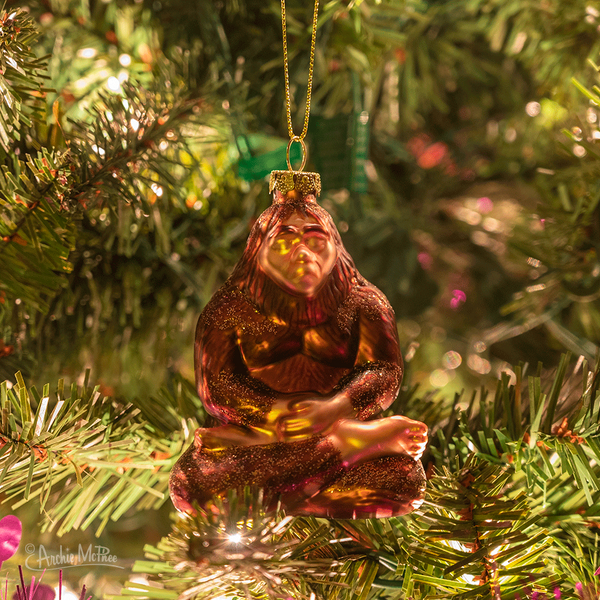 Enlightened Bigfoot Ornament - Holiday Christmas Hand-Blown Glass ®Archie McPhee