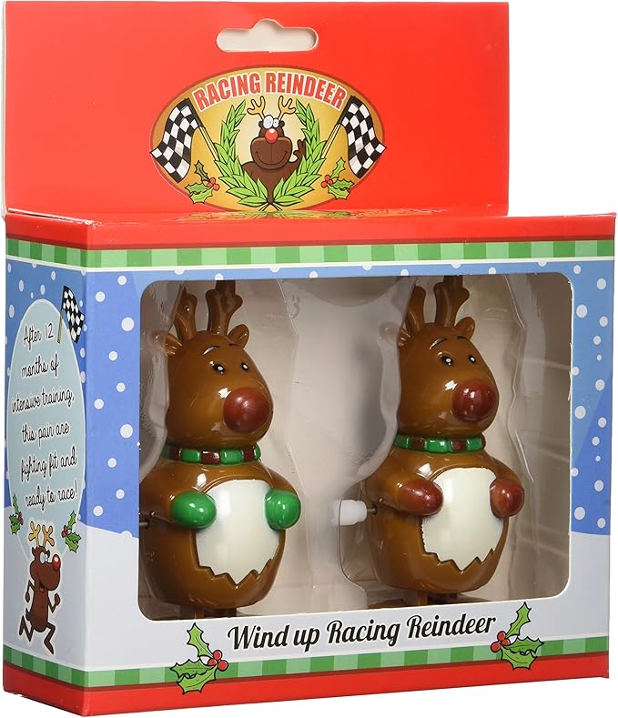 2pk Racing Reindeers - Hilarious Holiday Christmas Wind Up Stocking Stuffer Toys