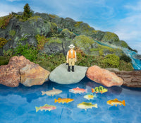 Fishing Toy Figures Fisherman & 8 Fish Soft Vinyl Miniature Playset Novelty Gift