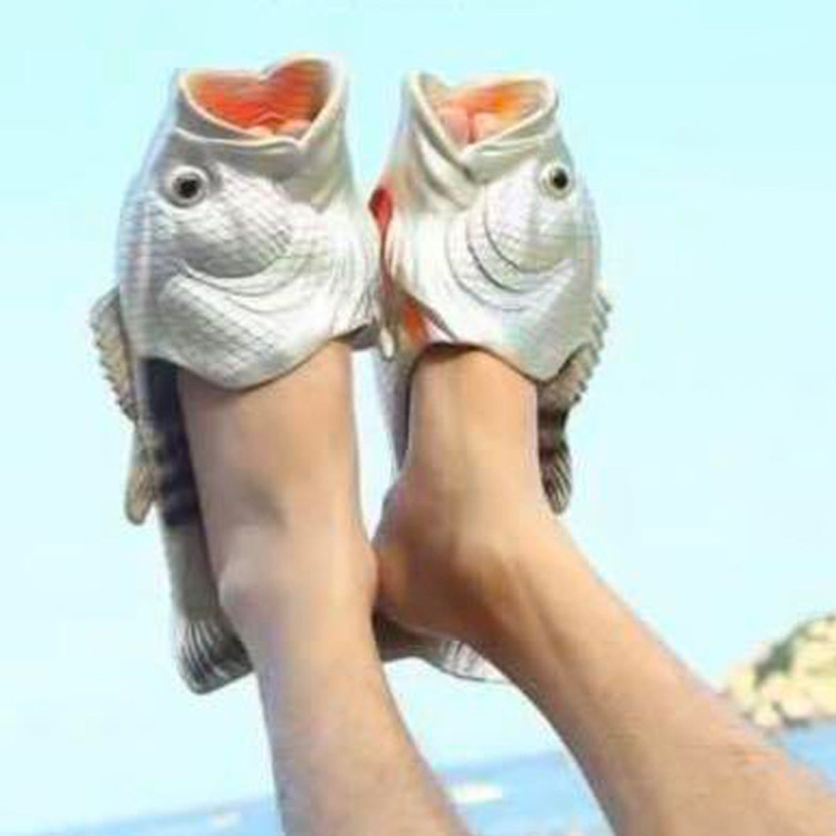 Fishy Feet - Silver Trouts Sandals Beach Fish Shoes - Funny Gag Gift - MEDIUM