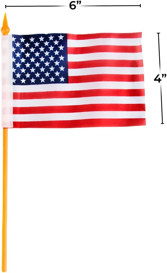Set of 48 American Flags on Poles ✨  4" x 6" USA Mini Patriotic Hand Flags