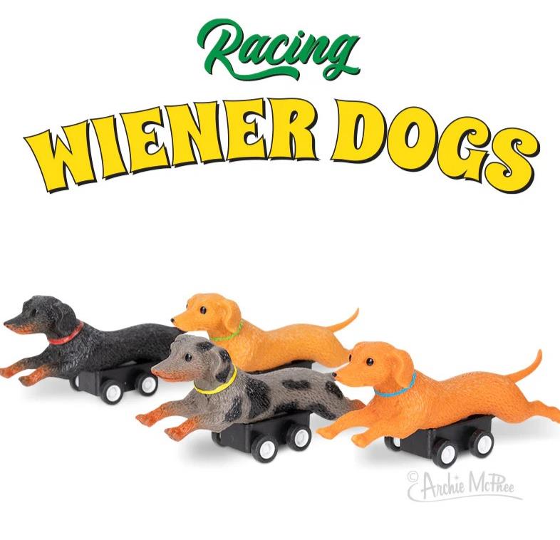 🐶 Racing Wiener Dogs Set of 4 🌭💨 Pull Back Hot Dog Racers Funny Gag Play Toys