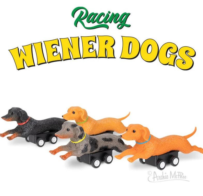 🐶 Racing Wiener Dogs Set of 4 🌭💨 Pull Back Hot Dog Racers Funny Gag Play Toys