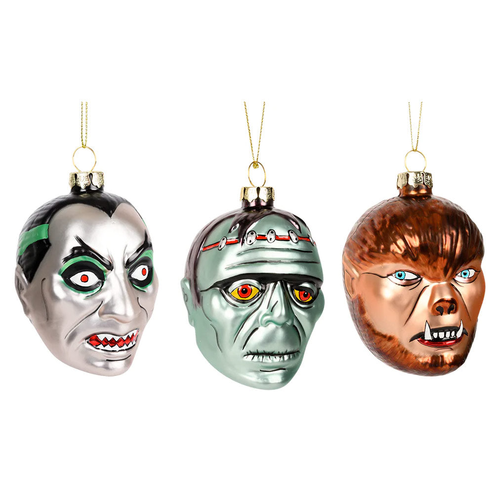 Monster Ornament Set - Holiday Art Decor Hand-Blown Glass ® Archie McPhee