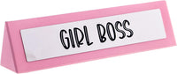 GIRL BOSS Pink Wooden Desk Sign - Funny Office Work Home Gag Gift