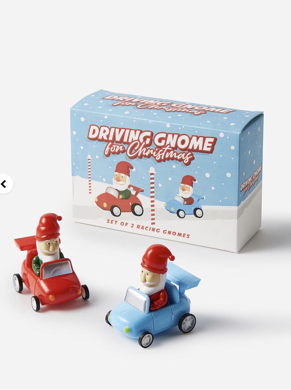 Set of 2 Driving Gnome for Christmas - Santa Racing Car Toys - Battery Free!!