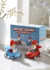 Set of 2 Driving Gnome for Christmas - Santa Racing Car Toys - Battery Free!!