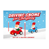 Set of 2 Driving Gnome for Christmas - Santa Racing Car Toys - Battery Free!!