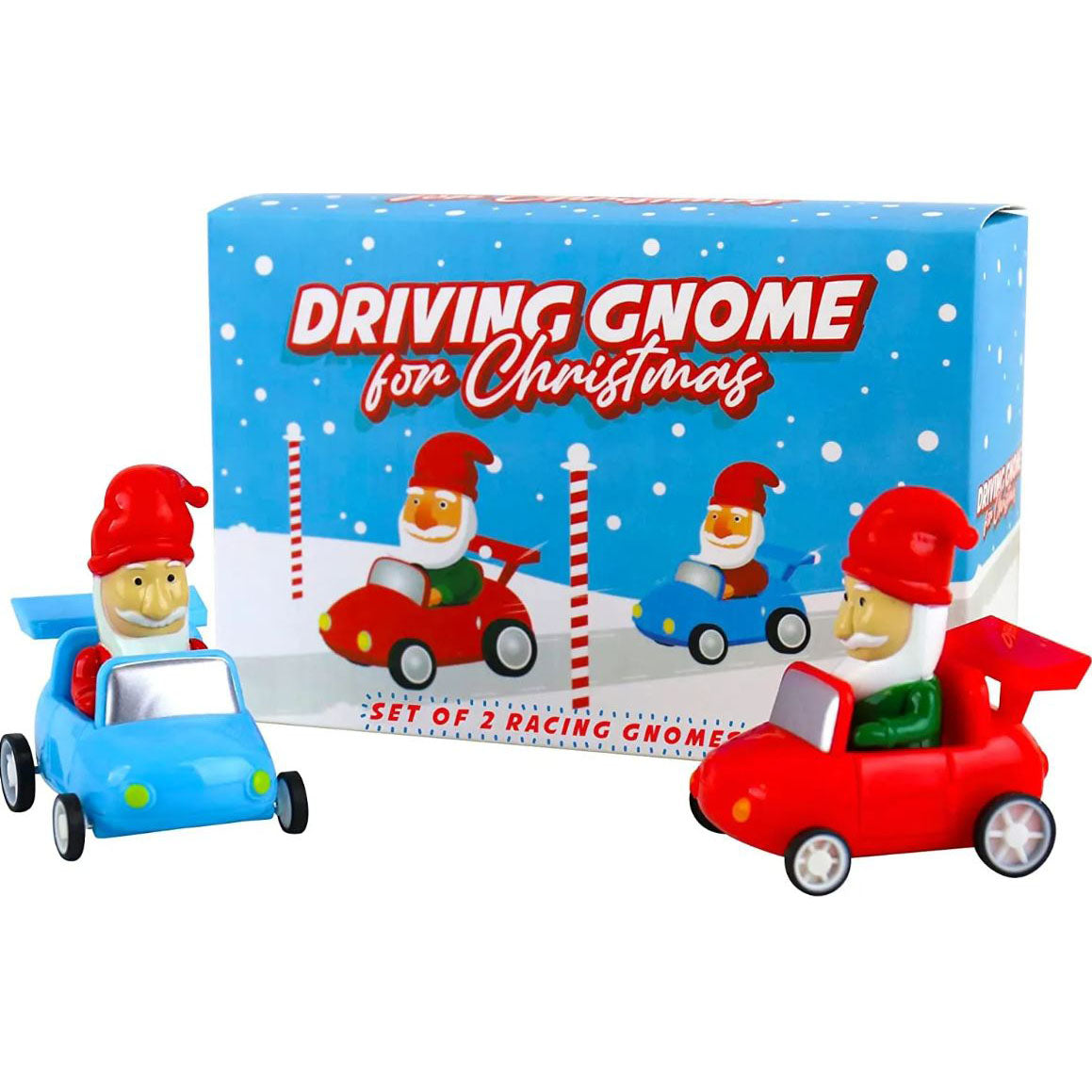 Set of 2 Driving Gnome for Christmas - Santa Racing Car Toys - Battery Free!!